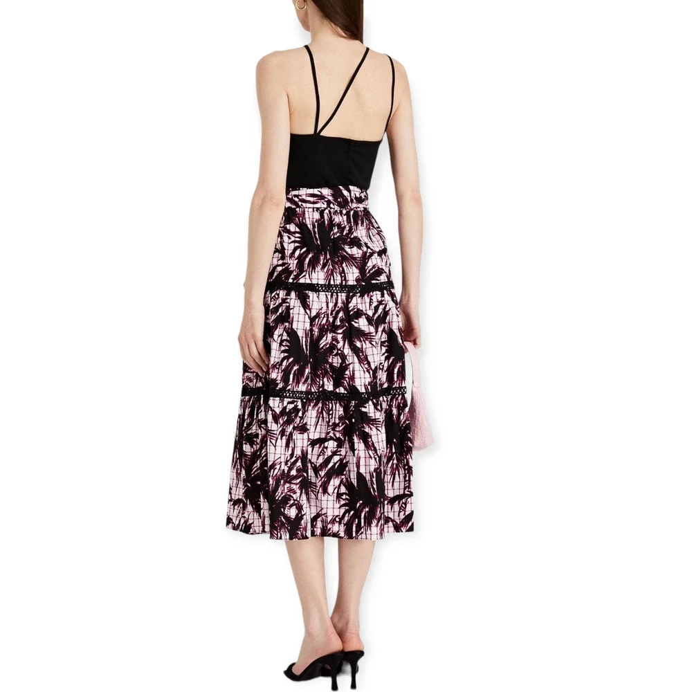 NWT - DIANE VON FURSTENBERG Lucia Tiered Cotton Midi Skirt in Palm White - Sz 6 - Picture 5 of 12